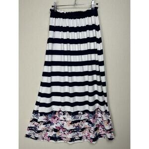 Mi Ami Women’s Sz S Maxi Skirt Navy White Stripes Floral Nautical Beach Boho